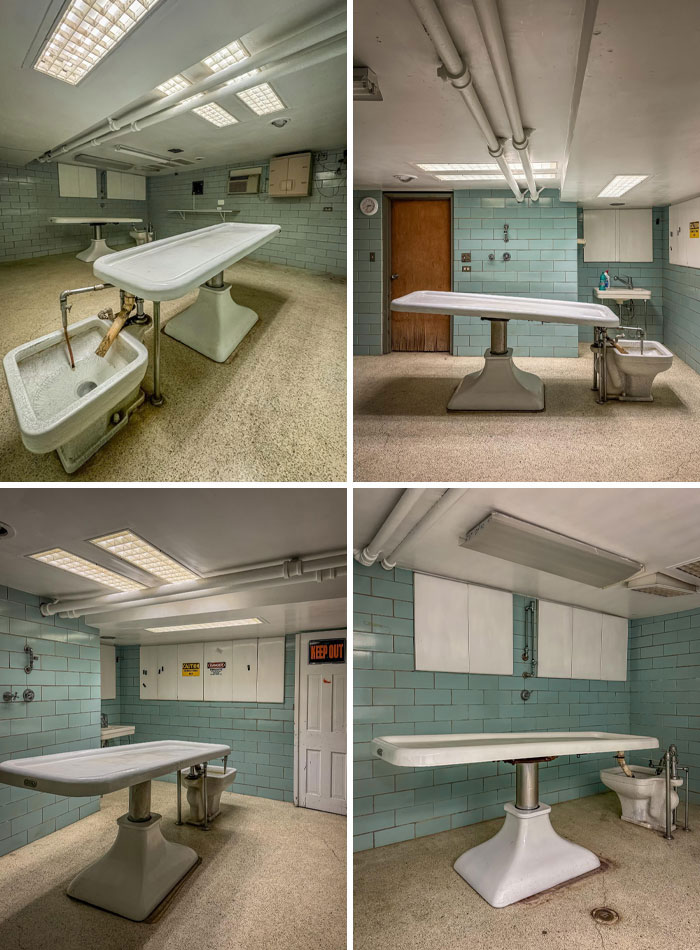 The Funeral Home Is Being Turned Into Housing. Everything Is Empty Except For These In The Basement. The Prep Room Is Still Hanging On For Dear Life