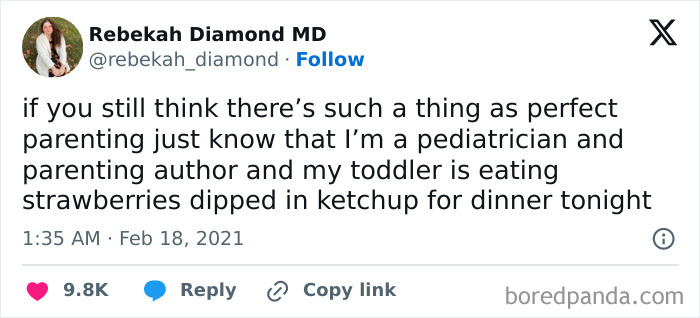 Pediatrician shares a toddler meme about kids eating strawberries with ketchup, highlighting parenting humor.