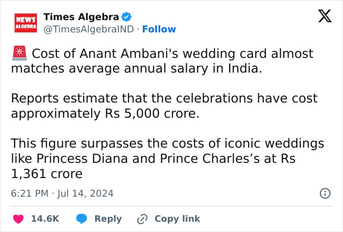 Billionaire&rsquo;s Lavish Wedding Sparks Outrage As Invitations Cost More Than Average Salary