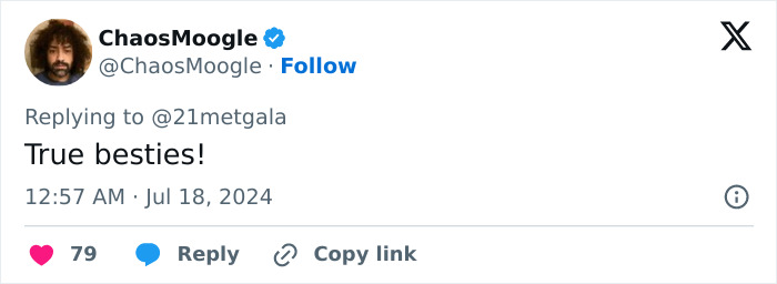 Tweet from ChaosMoogle, replying with "True besties!" on July 18, 2024, discussing Stranger Things stars. Tweet from ChaosMoogle, replying with "True besties!" on July 18, 2024, discussing Stranger Things stars.