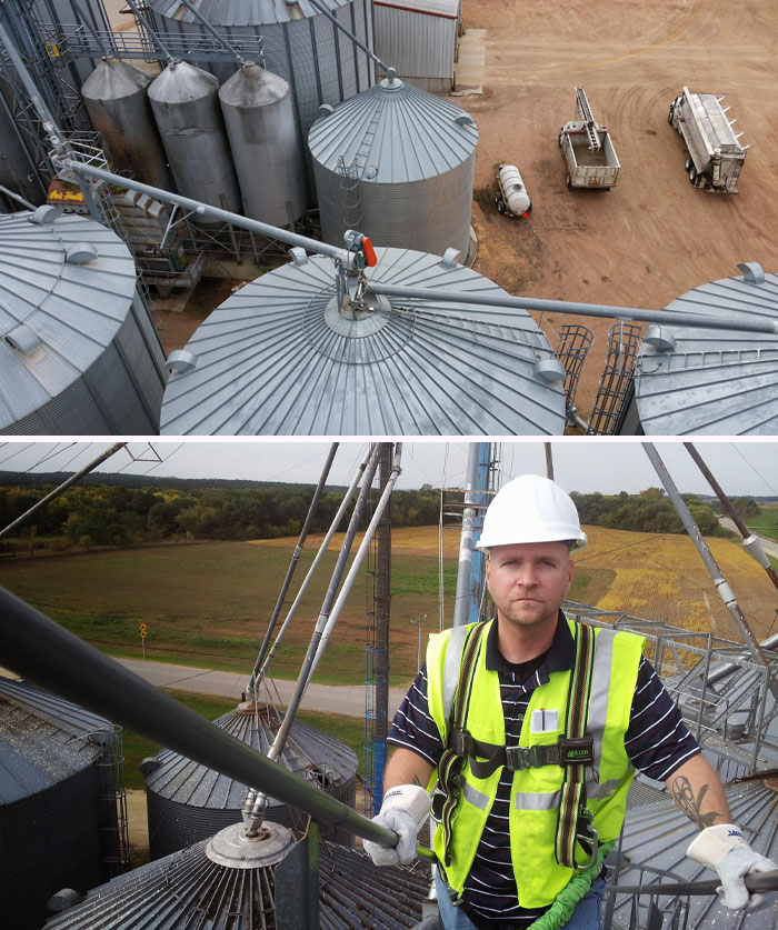 Moved To Wisconsin To Take A Job In 2014 As A Grain Auditor. There Would Be "Minimal Climbing Required." This Is 11 Stories Up