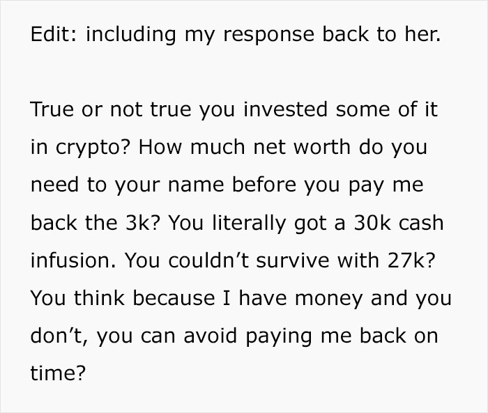 Woman Gets $30K Inheritance, Doesn’t Get Why Brother Keeps Asking Her For The $3K She Owes Him Woman Gets $30K Inheritance, Doesn’t Get Why Brother Keeps Asking Her For The $3K She Owes Him