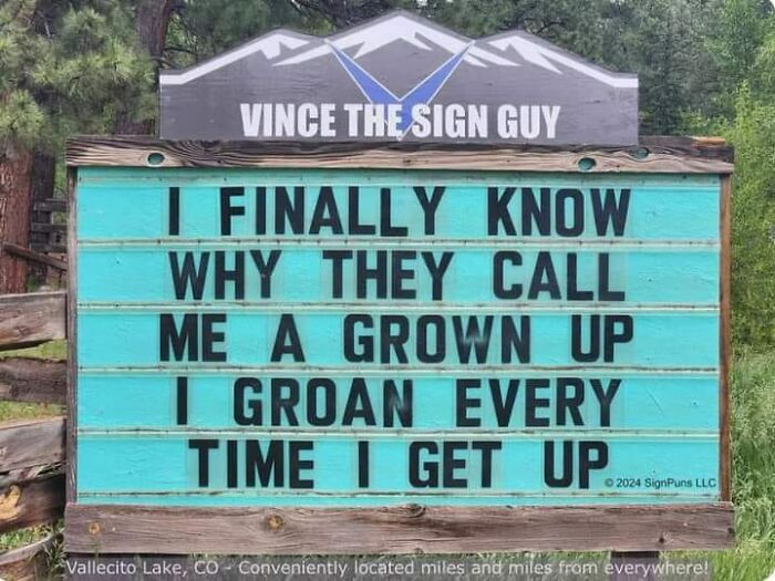 Funny post shows a sign with humorous text about the struggles of being a grown-up.
