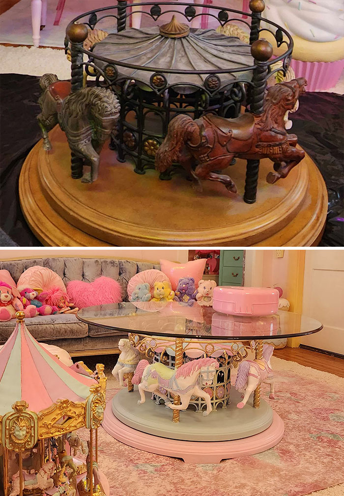 I Usually Have A Rainbow Coffee Table In Here, But I Couldn't Pass Up This Marketplace Find. I Love The Rainbow One, But This One Is More Functional And It Rotates!