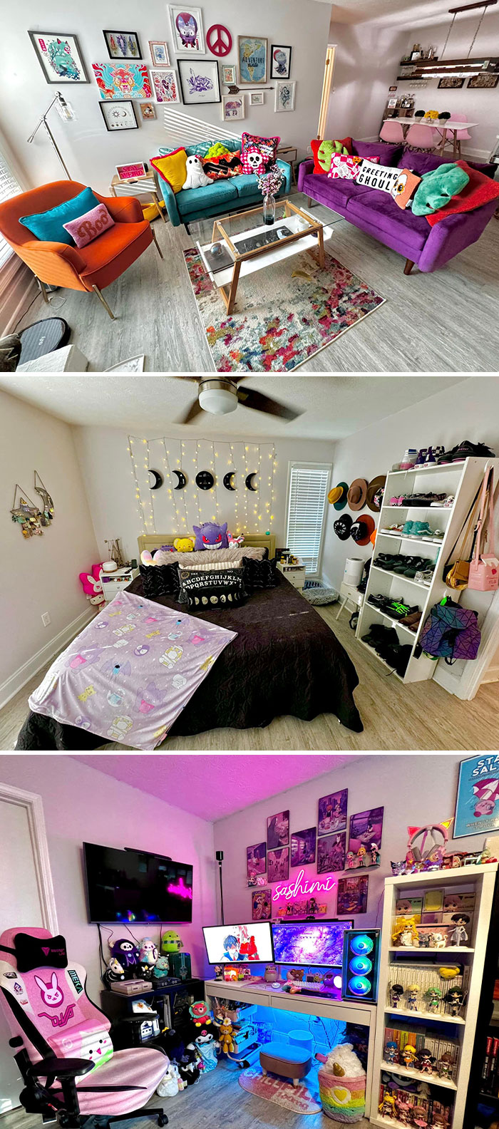 Here’s My Fun Little Condo! I Still Need More Things For My Gallery Wall, But That’ll Come With Time. It’s Always Spooky Season At My Home, And Yes, I Might Have A Plushie Addiction… As Well As Anything Rgb