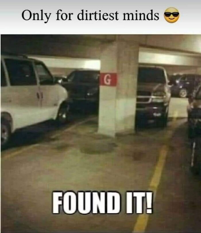 Parking lot humor with a "G" sign on a pillar, found in a funny Facebook group.