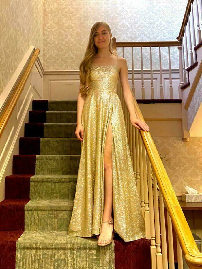I Made This Gold Gown For My Daughter. I Think She Looks Brilliant. Do You Agree?))