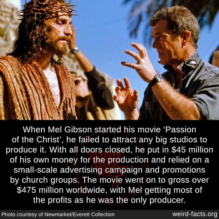Director discussing scene with actor in "Passion of the Christ," highlighting a weird fact about its production challenges.