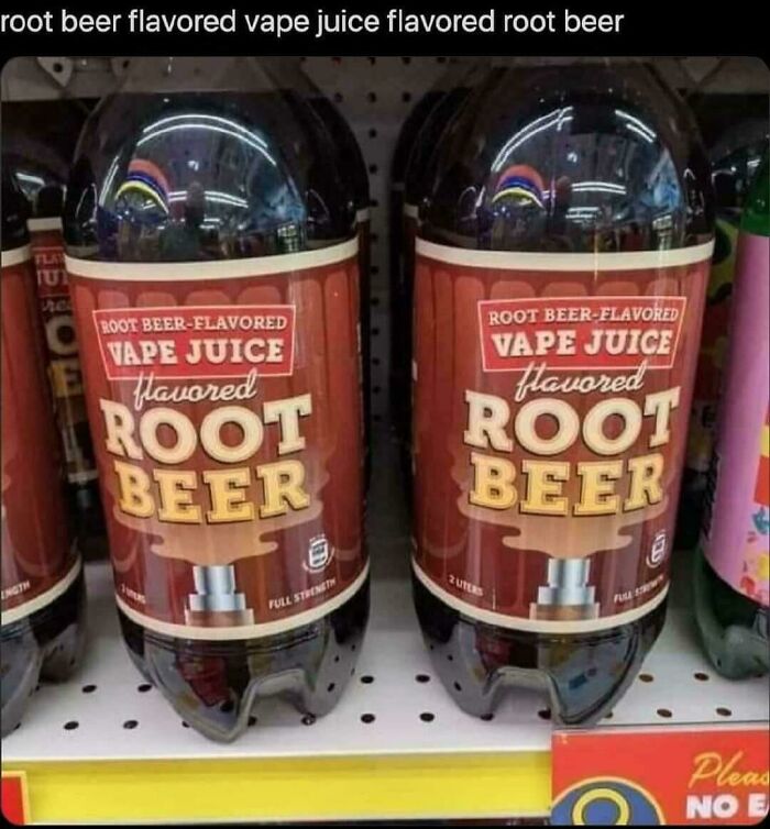 Root beer flavored vape juice bottles, a surprising and unique combination on store shelves.