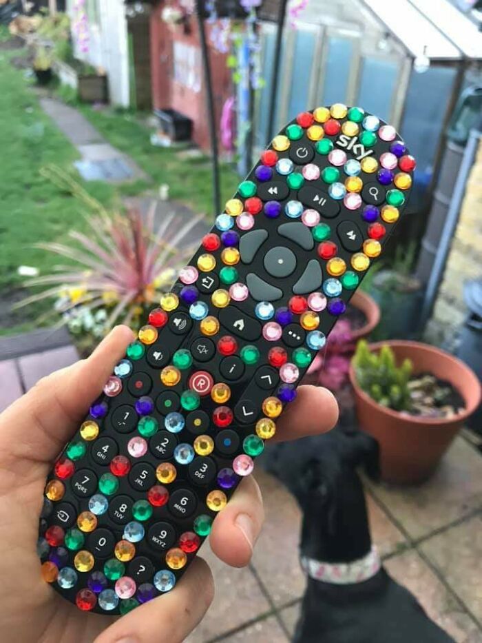 My 9 Year Old Daughter Bedazzled Our Remote. It's Very Pretty But Quite Challenging To Find The Button You Need