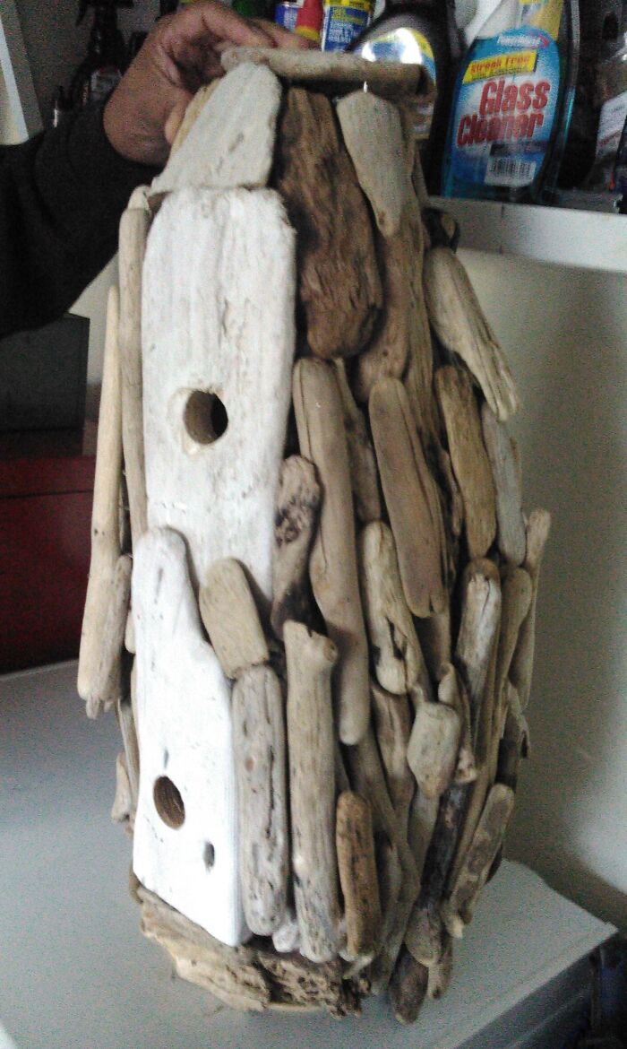 My Father-In-Law Is So Excited About His Two-Story Bird House He Made Of Driftwood, That He Asked Me To Put It On "The Online"