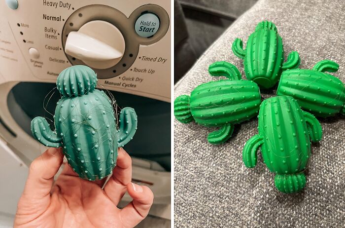 Ditch The Lint Roller & Dryer Sheets: Cactus Shaped Silicone Dryer Balls Tame Pet Hair & Static Cling