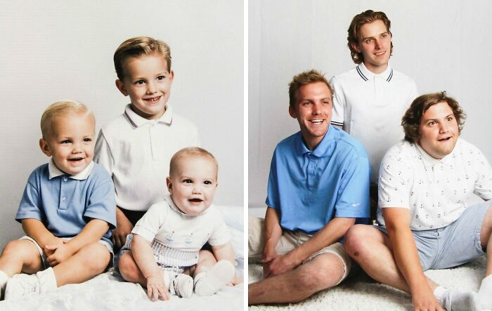 Mis hermanos y yo decidimos recrear la foto favorita de nuestra madre para el Día de la Madre, con 20 años de diferencia