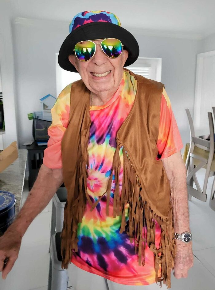 My 96-Year-Old Grandfather Getting Ready For His Halloween Costume Contest At His Daycare