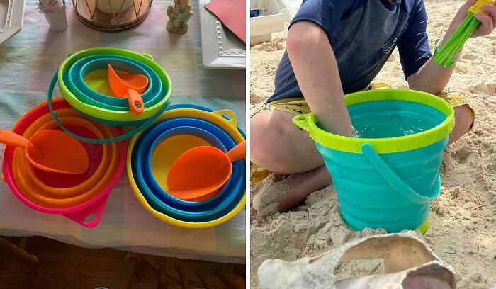  Foldable Pail Bucket With Shovels & Mesh Bag: The Only Sandcastle Construction Crew You Need