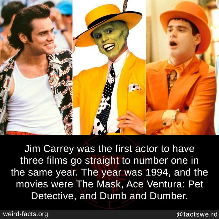 Three side-by-side images of an actor from three 1994 films highlighting a weird fact about box office success.