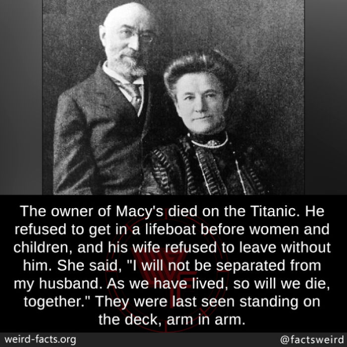 A historic couple from Macy's involved in a Titanic anecdote, highlighting a weird fact.