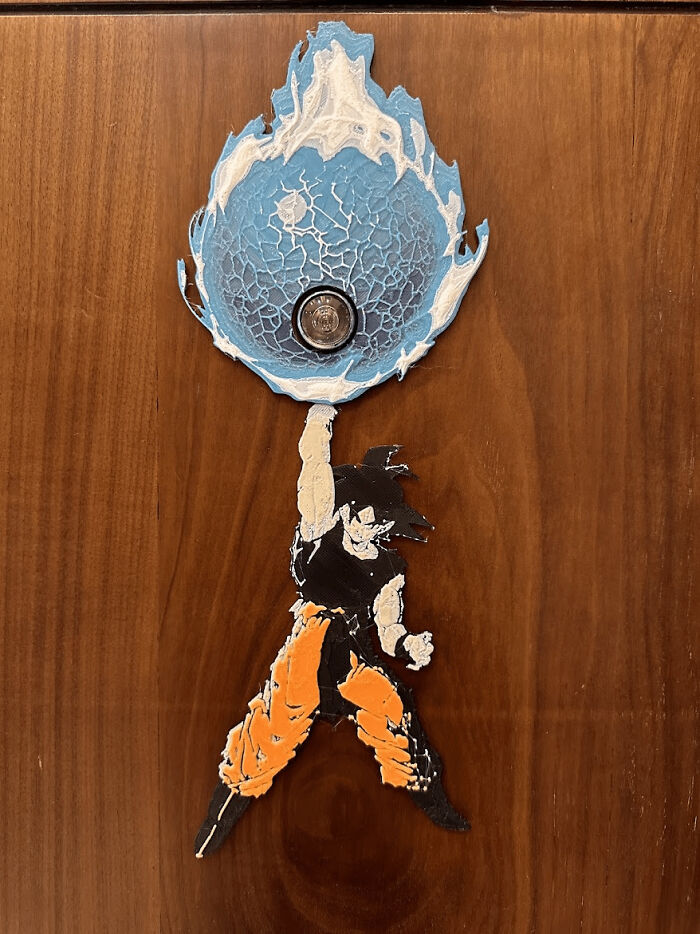 Sharing: I Made A Spirit Bomb Holding Goku Decor For My Home's Eyehole With Hueforge