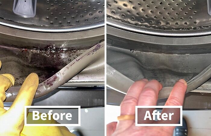 Washing machine seal, before and after using internet-famous cleaning supplies.
