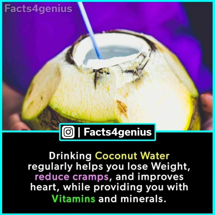 Person holding a coconut with a straw, highlighting interesting facts about the health benefits of coconut water.