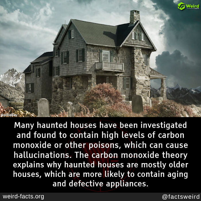 Old haunted house linked to carbon monoxide and hallucinations, illustrating weird facts about eerie experiences.