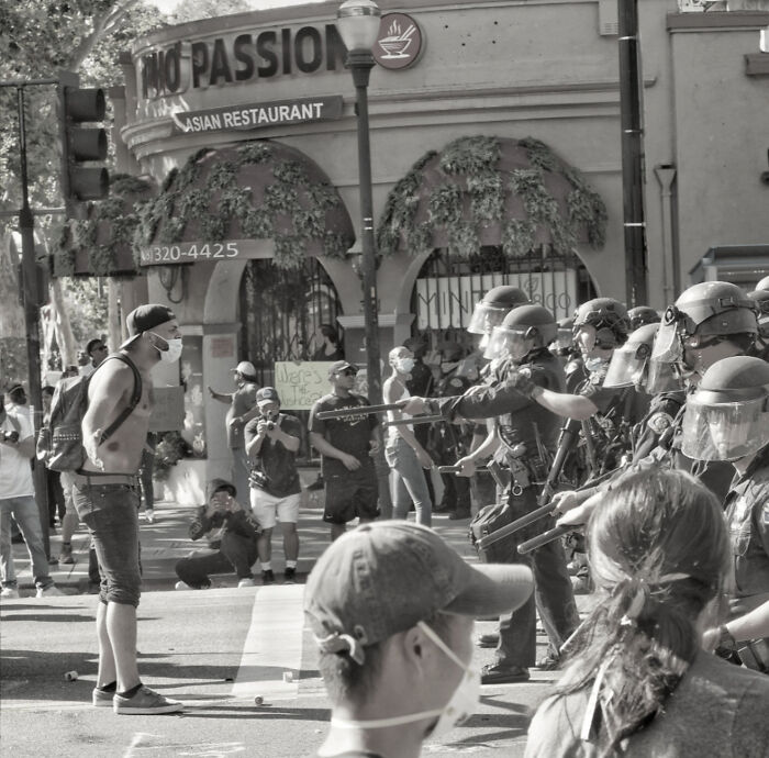 In San Jose, After Being Shot With A Concussive Round This Guy Got Back Up And Challenged The Cop To Do It Again