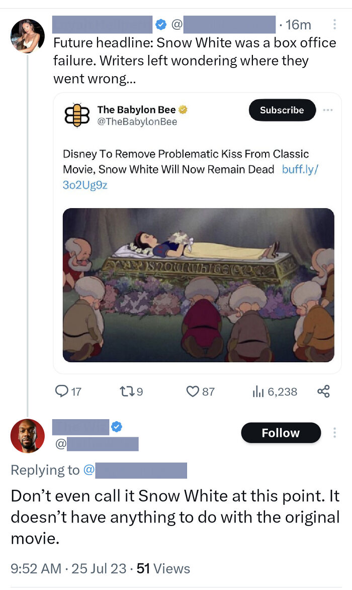 Tate-Supporting "Feminist" Has Views On Snow White 🤷