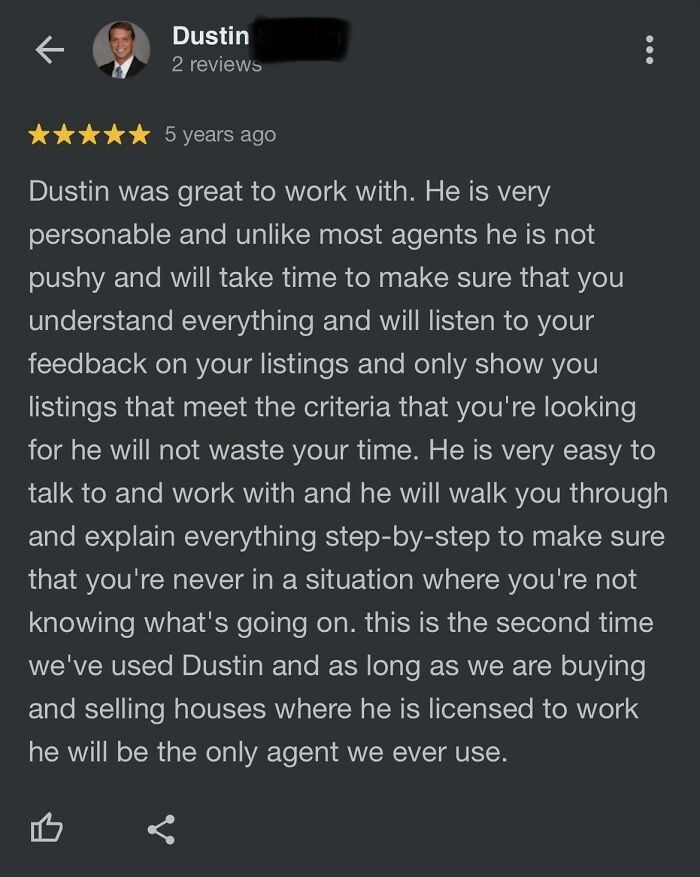 Real Estate Broker Posts Glowing Review Using His Own Name
