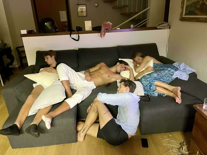 Late Night Collapse - My Brothers And A Friend Collapsed Ok The Sofa After A Bachelor Party