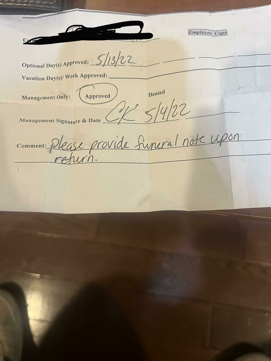 When My Grandfather Passed Away, My Boss Asked For A Funeral Note. Wtf Is A Funeral Note?