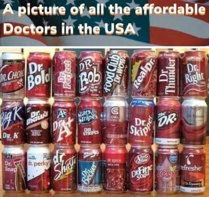 Multiple cans of hilariously bad rip-offs of well-known soda brands, showcasing funny brand imitation designs.