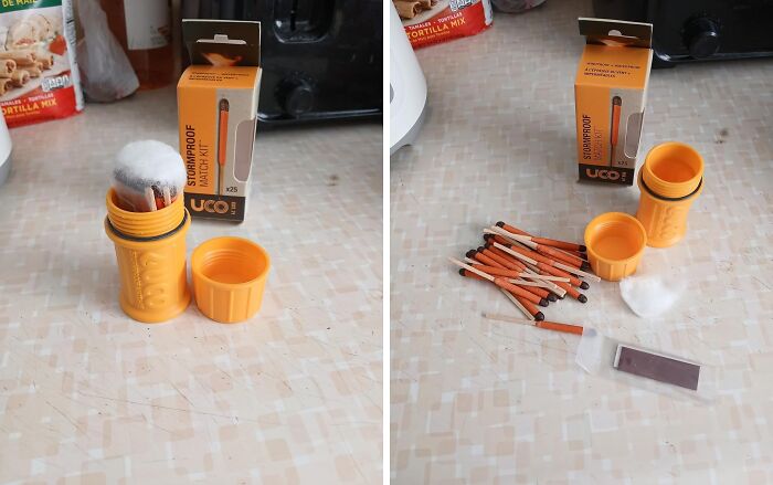 Put Your Matches In A Jar Along With Some Sandpaper, A Great Matchstriker Alternative. Or, Just Invest In A Uco Stormproof Match Kit 