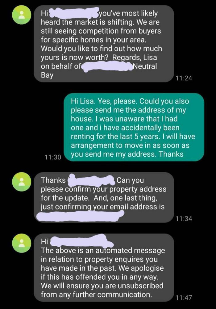 I Received A Text Message From A Real Estate Agency A Few Months Ago
