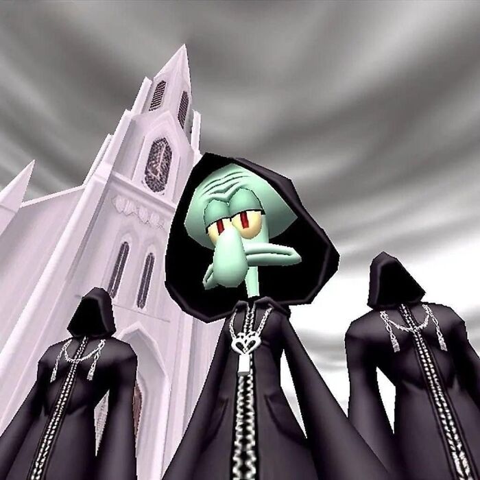 Character in a hooded robe stands in front of a cathedral, embodying a surreal and dramatic scene for pics that go hard.