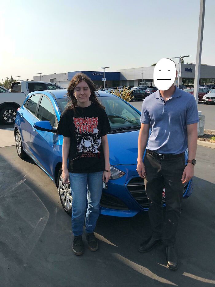 When I Was 17 And Got My First Car, My Dad Made Me Take A Pic With The Salesman