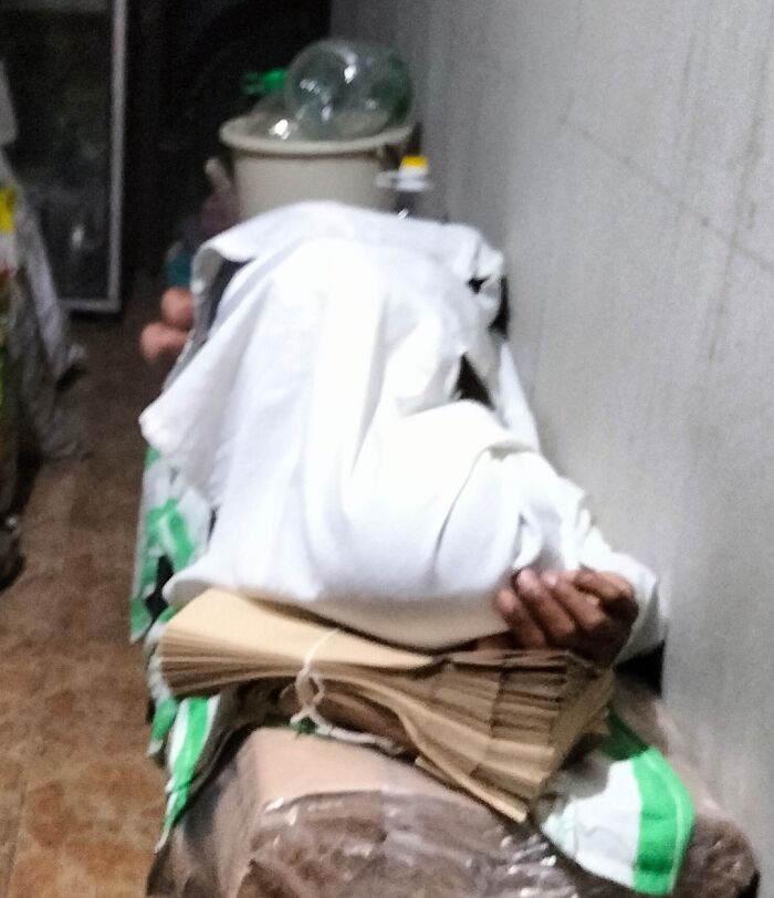 My Trainee After He Says He Can Work Fast On Night Shift. We Still Have Many Things To Do. I Can't Wake Him Up, He Got Coma Type Of Sleep