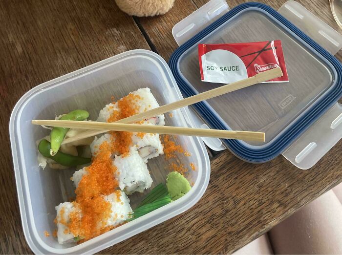 Sushi Place Put My California Rolls In A Tupperware Container I Brought Them!