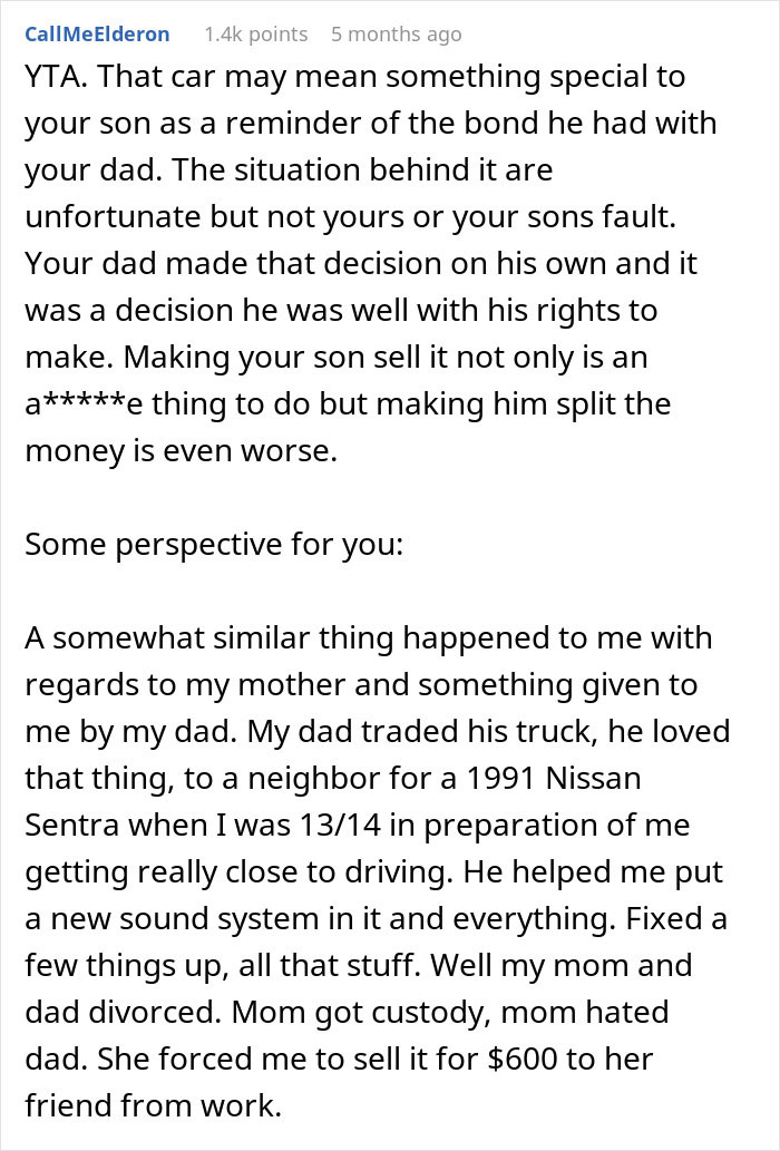 Mom Forces Son To Sell A Car He Inherited From Grandpa To Share With Family, Gets A Reality Check Mom Forces Son To Sell A Car He Inherited From Grandpa To Share With Family, Gets A Reality Check
