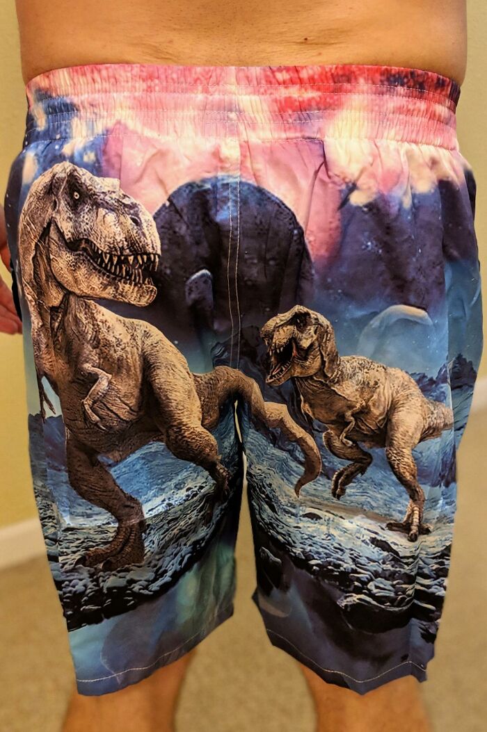 These T-Rex In Space Swim Trunks Will Make You The Most Popular Guy At The Beach (Or At Least The Most Talked-About)