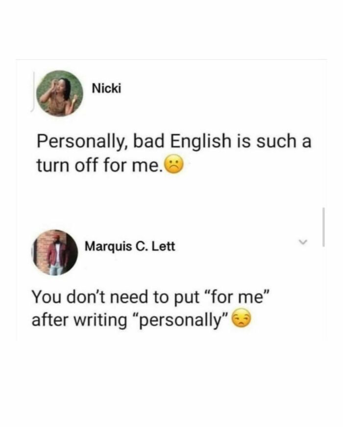 Instagram meme with humorous grammar correction.