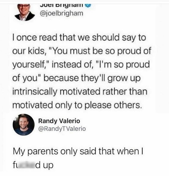 Meme about parenting advice and kids' motivation with a humorous comment, reflecting funny meme style.