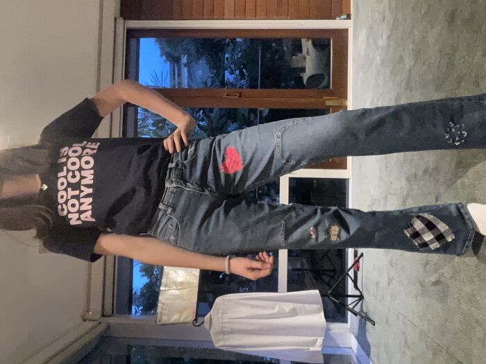 A Pair Of Jeans That I Thrifted Then Embroidered (3 Days Work + 2 More Things On The Back Pockets)