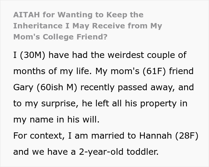 Man Is Confused After Mom&rsquo;s Friend Left Him Almost $2M Inheritance Despite Hardly Even Knowing Him