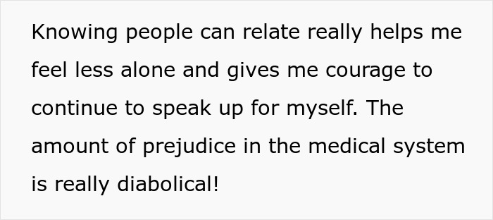 Text highlighting prejudice in medical systems shared by a tattooed woman's experience with a periodontist.