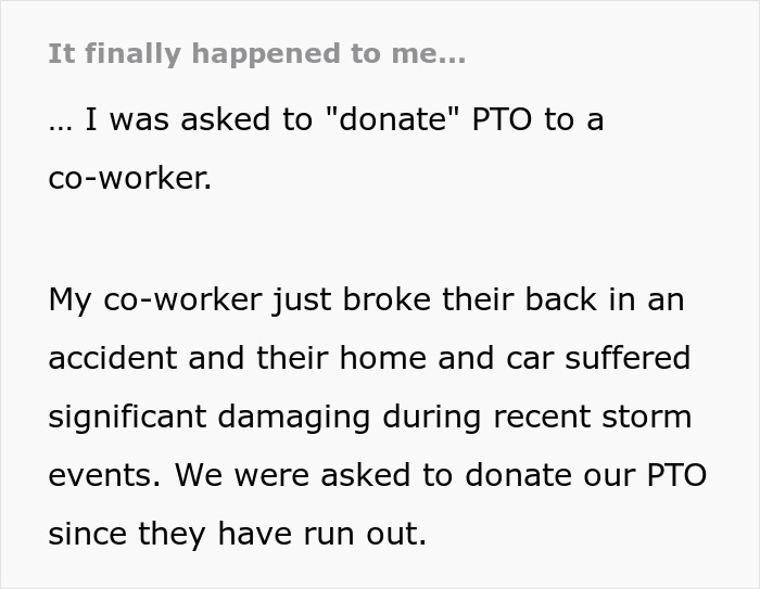 &ldquo;It Finally Happened&rdquo;: Woman Is Furious After Boss Expects Her To &ldquo;Donate&rdquo; PTO To A Coworker