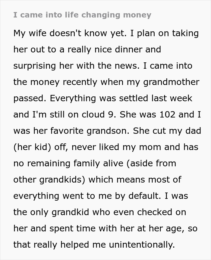 Man Receives Lifechanging Inheritance, Doesn't Want To Tell Wife Full Sum, Sparks Discussion Online Man Receives Lifechanging Inheritance, Doesn't Want To Tell Wife Full Sum, Sparks Discussion Online