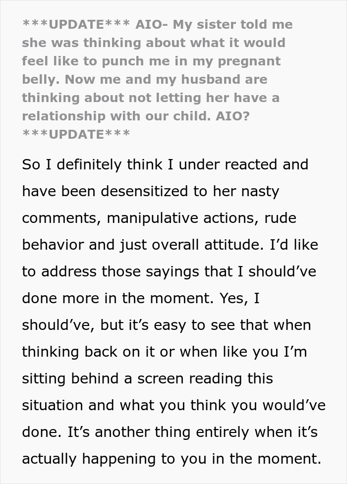 Pregnant Woman Wants Baby To Have No Contact With Aunt After A Comment About Punching Her Belly