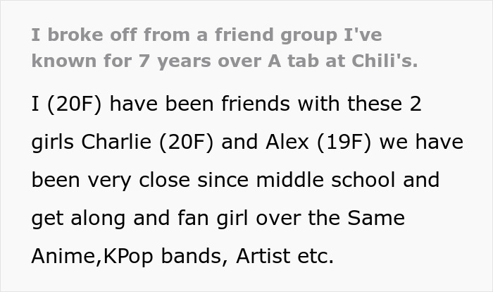 Woman Breaks Off From A Friend Group She’s Been In For 7 Years Over An Unpleasant Event During Dinner At Chili’s Woman Breaks Off From A Friend Group She’s Been In For 7 Years Over An Unpleasant Event During Dinner At Chili’s