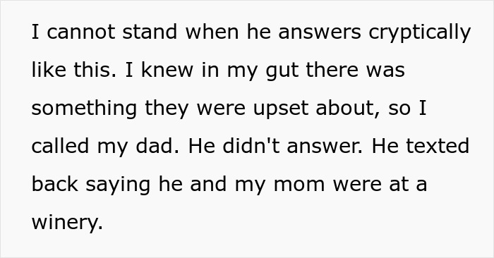 Text about a woman dealing with cryptic communication from her parents, related to her tattoo. Text about a woman dealing with cryptic communication from her parents, related to her tattoo.