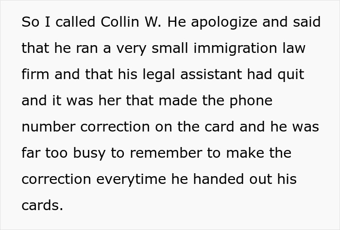 Person Sick Of Numerous Wrong Calls Due To Lawyer’s Business Card Typo, Takes Petty Revenge Person Sick Of Numerous Wrong Calls Due To Lawyer’s Business Card Typo, Takes Petty Revenge